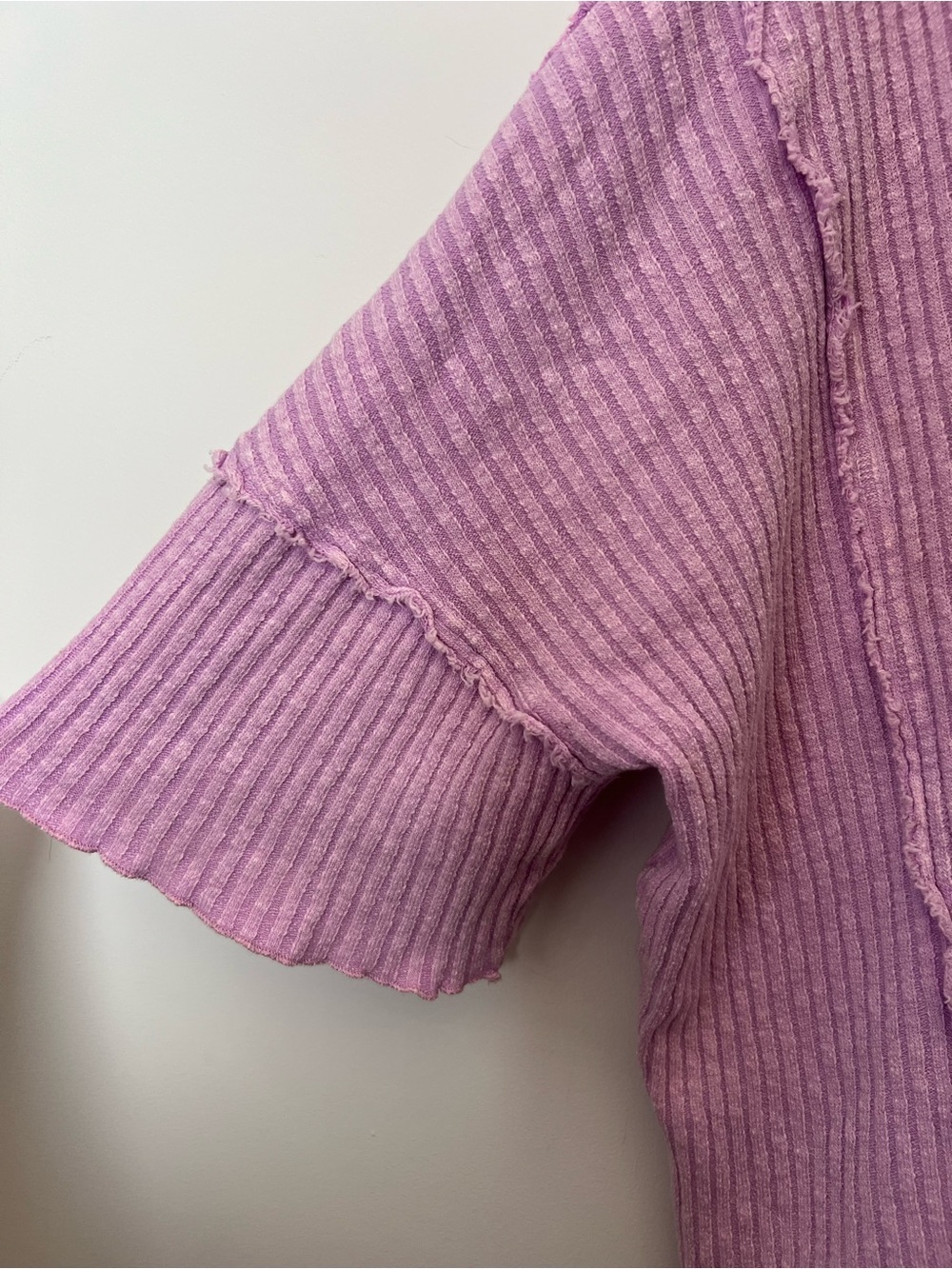 EASEL Ribbed V-Neck Oversized Short Sleeve Top Sunday Comfort Purple Pink - Picture 5 of 12